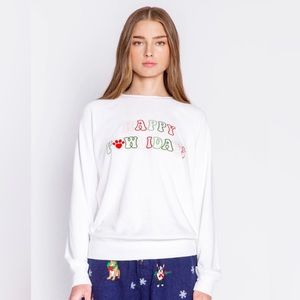 Happy Pawlidays embroidered long sleeve holiday / Christmas top